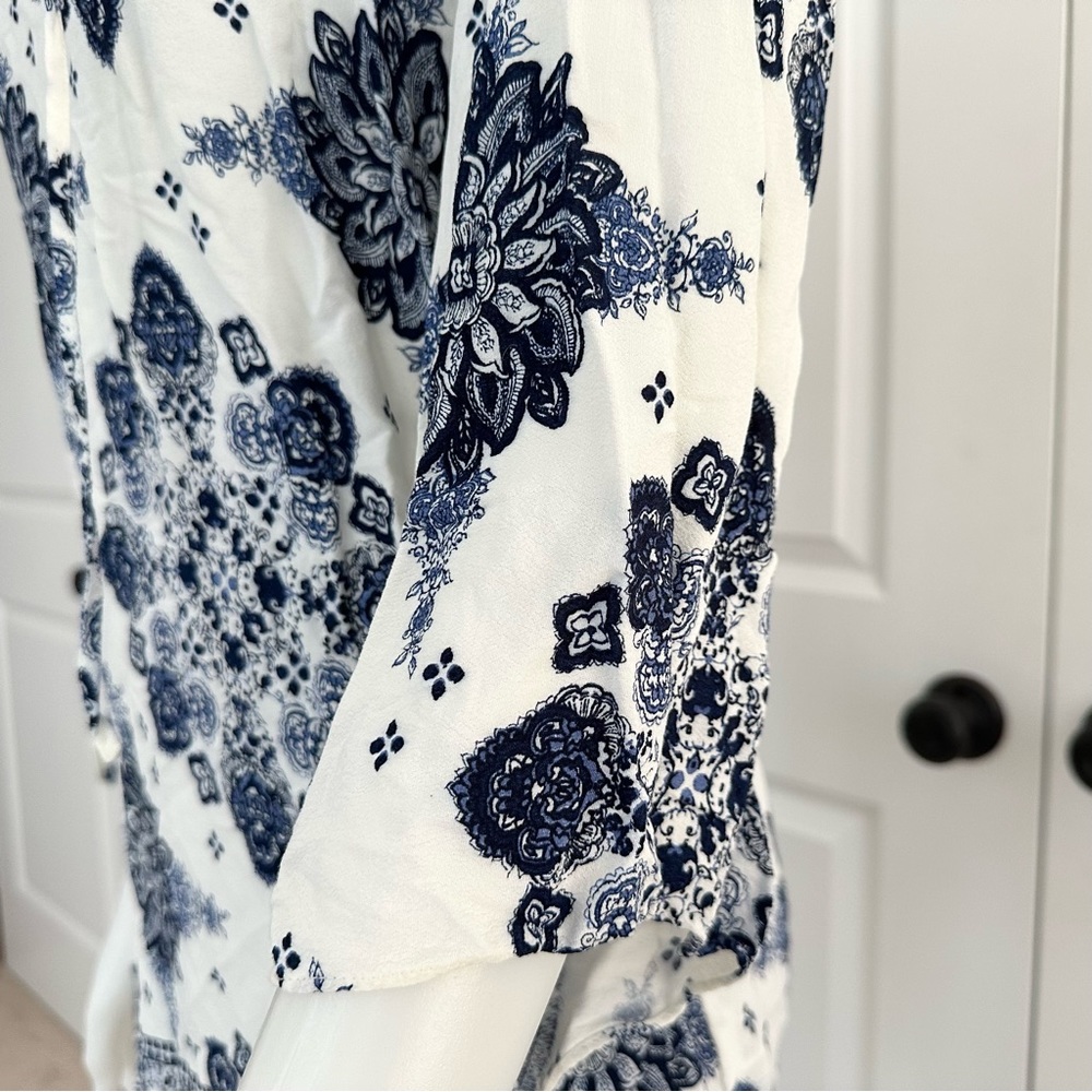 Blue & White Floral Paisley Print Boho Festival Cutout Dress - Picture 16 of 17